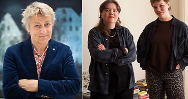 Fotografi av konstnärerna Lars Lerin, Hållams Linnea Henriksson och Ingrid Gustafsson.