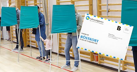 En vallokal och ett röstkort.