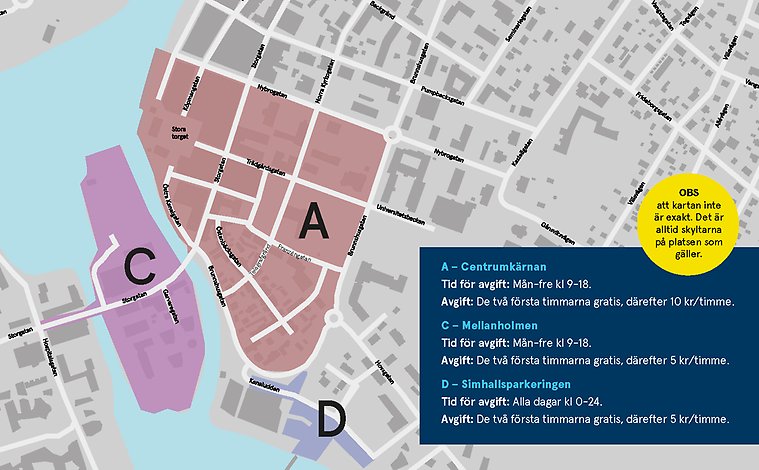 karta med tre områden markerade med olika färger