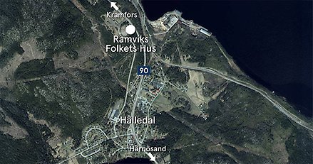 En karta som visar Ramviks folkets hus.