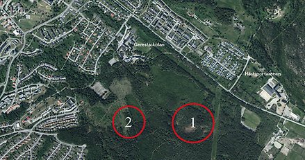 kartbild med två områden inringade med rött