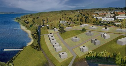 skiss över ett bostadsområde vid havet