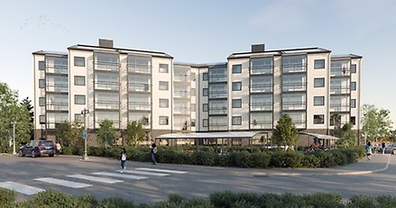 skiss på ett flerbostadshus