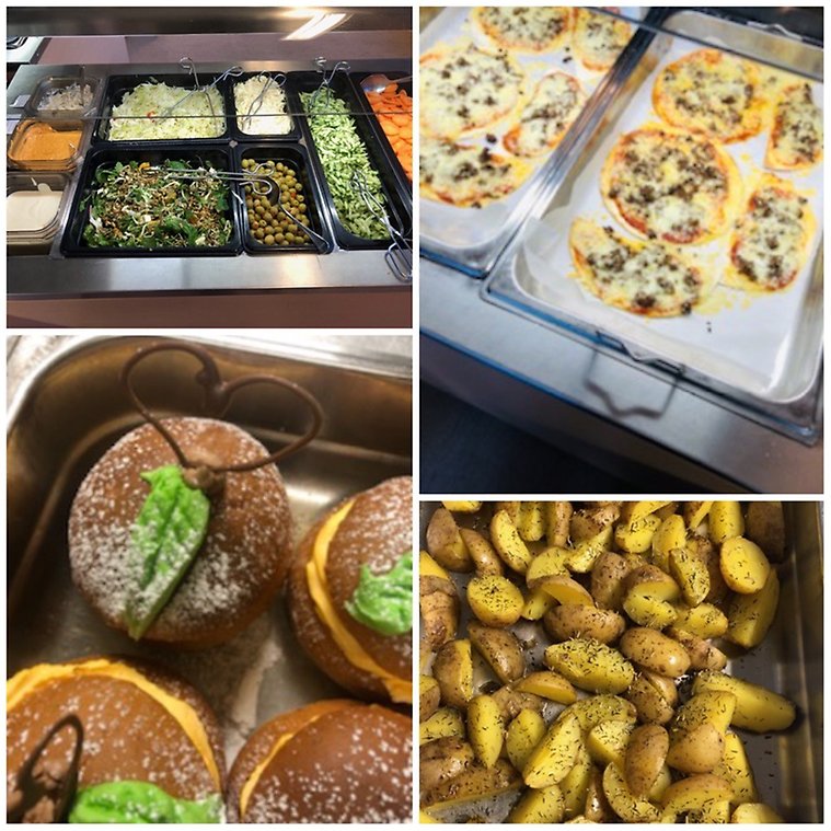 Grönbackens förskolas lunchbuffé med lax, potatis, sås och grönsaker