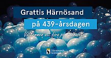 Bild med ballonger och texten "Grattis Härnösand på 439-årsdagen".
