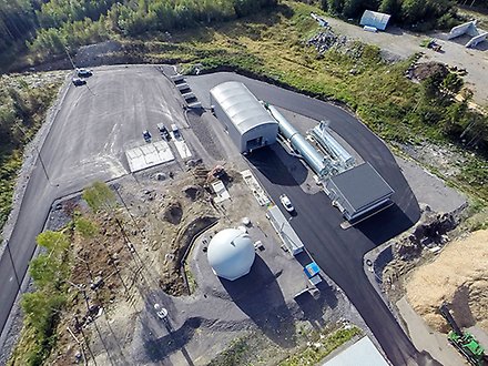 Flygbild över Älands biogasanläggning