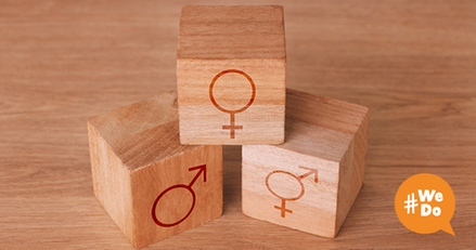 Klossar som föreställer manssymbol, kvinnsosymbol och transgendersymbol. 