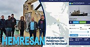 Kollage: skärmdump på marinetraffic.com samt gruppbild på personalen som tar båten från Öregund till Härnösand.