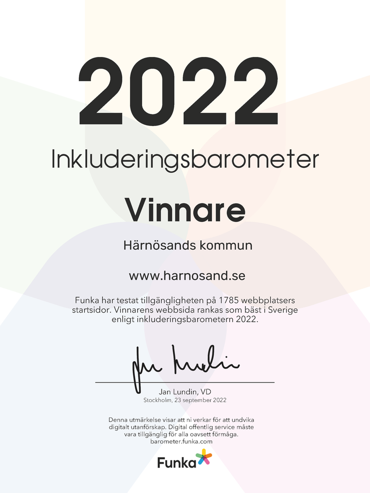Bild på diplomet till Härnösands kommun för inkluderingsbaromtern